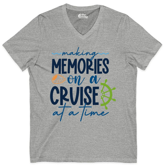 Making Memories Cruise Shirt - Nautical Cruise Vacation Apparel (V-Neck) in Athletic Heather - Making Memories on a Cruise Nautical Family Vacation Shirt