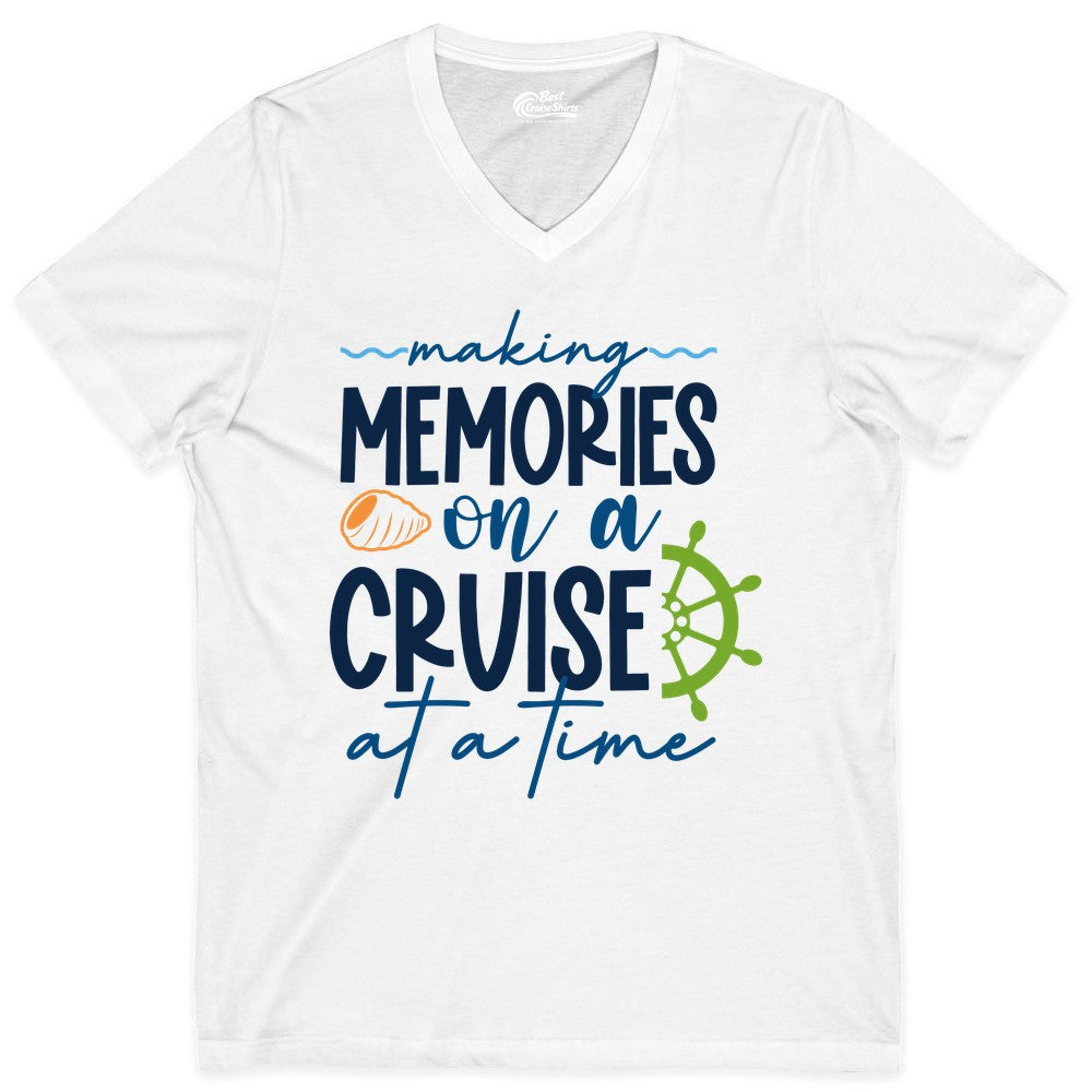Making Memories Cruise Shirt - Nautical Cruise Vacation Apparel (V-Neck) in White - Making Memories on a Cruise Nautical Family Vacation Shirt