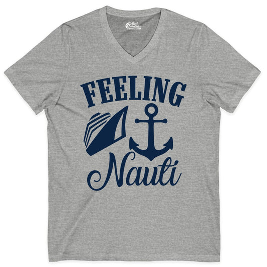 Feeling Nauti Shirt - Funny Cruise Ship Shirt for Vacationers (V-Neck) in Athletic Heather - Feeling Nauti Shirt - Funny Cruise Ship Anchor Nautical Tee Design