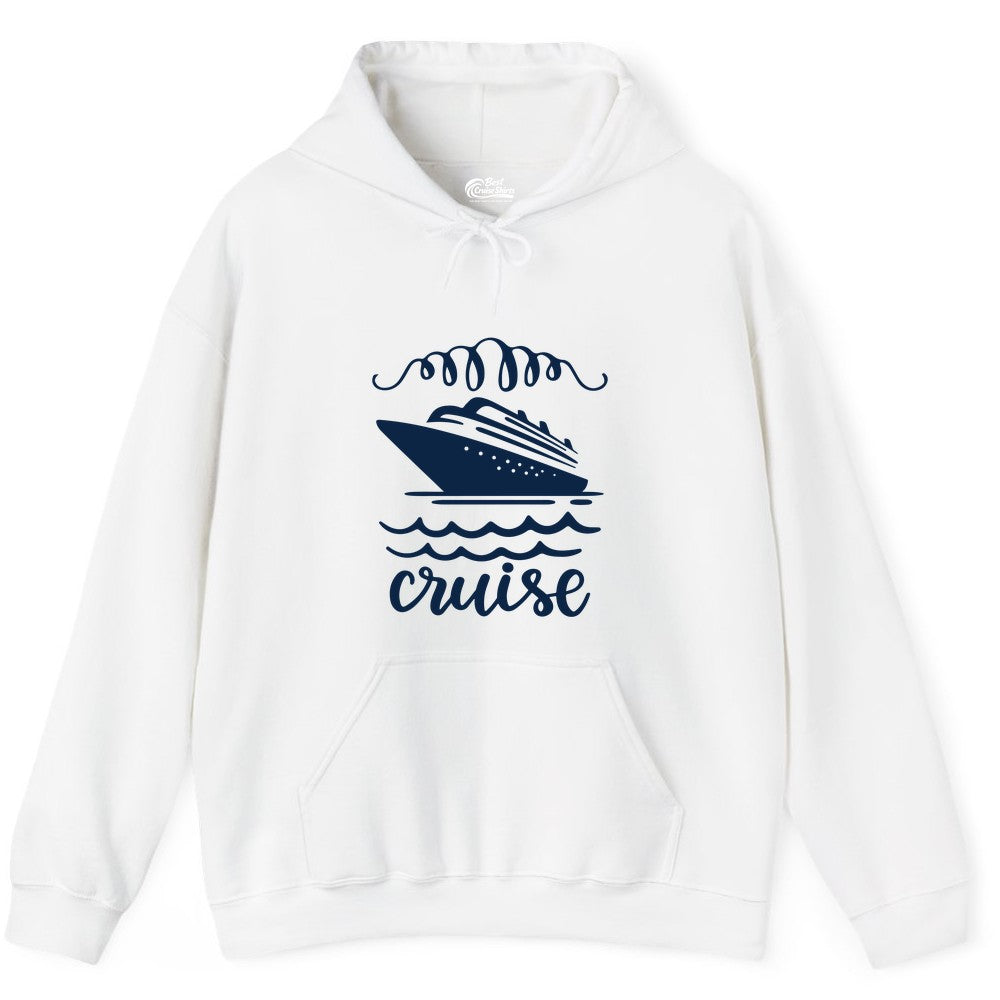 Cruise Shirt - Nautical Ocean Waves Cruise Vacation Shirt for Travelers (Hoodie) in White - Cruise Ship and Ocean Waves Bold Nautical Graphic Cruise Shirt