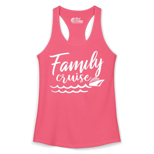 Family Cruise Shirt - Nautical Cruise Vacation Shirt for Families (Ladies Tank) in Hot Pink - Family Cruise Shirt - Nautical Script Font With Waves And Ship Graphic