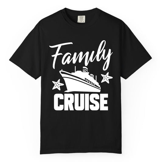 Family Cruise Shirt - Matching Cruise Vacation Apparel with Starfish (Comfort Color) in Black - Family Cruise Shirt - Cruise Ship and Starfish Matching Family Tee