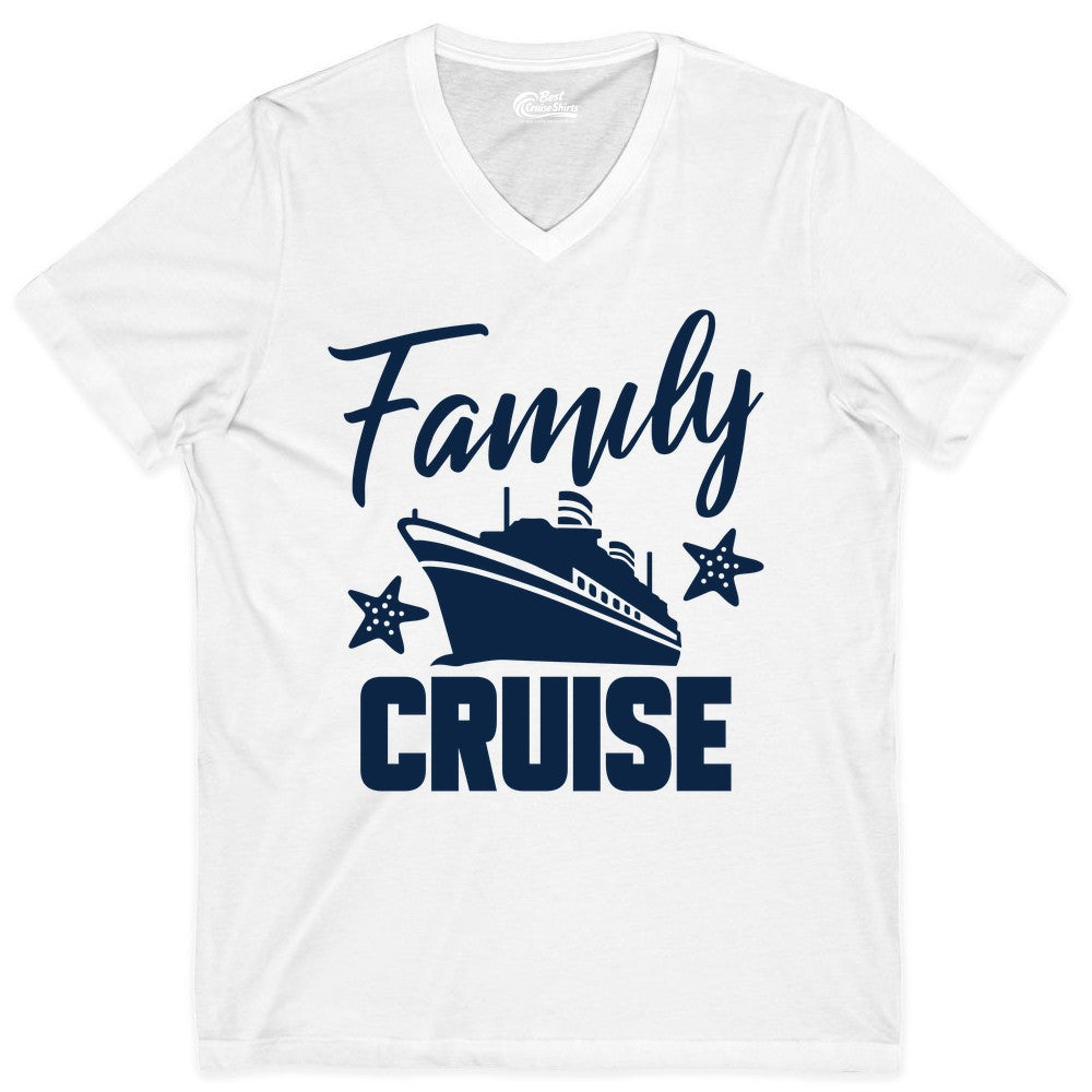Family Cruise Shirt - Matching Cruise Vacation Apparel with Starfish (V-Neck) in White - Family Cruise Shirt - Cruise Ship and Starfish Matching Family Tee
