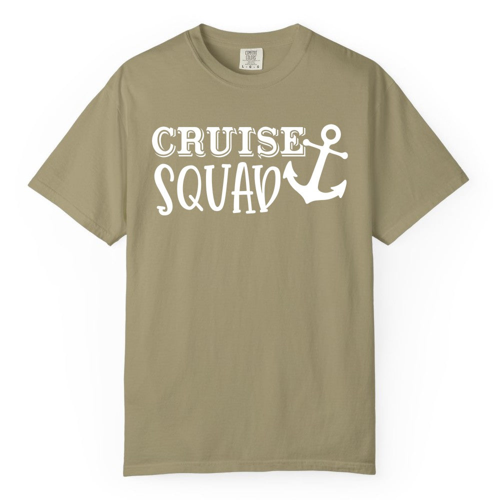 Cruise Squad Shirt - Nautical Cruise Group Matching Anchor Shirts (Comfort Color) in Khaki - Cruise Squad Nautical Anchor Group Cruise Matching Shirt