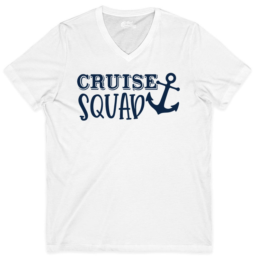 Cruise Squad Shirt - Nautical Cruise Group Matching Anchor Shirts (V-Neck) in White - Cruise Squad Nautical Anchor Group Cruise Matching Shirt