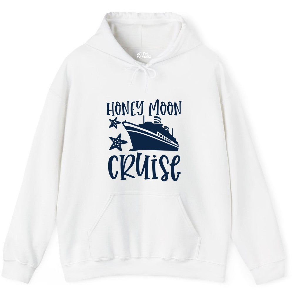 Honeymoon Cruise Shirt - Just Married Vacation Apparel for Couples (Hoodie) in White - Honeymoon Cruise Shirt - Nautical Ship and Starfish Newlywed Design