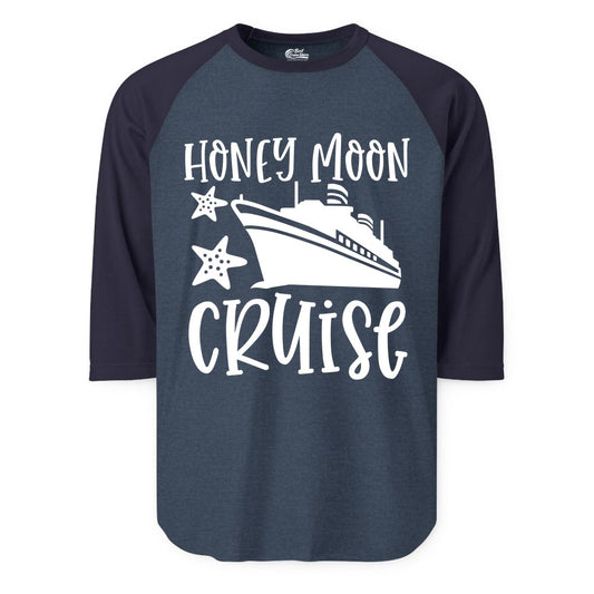 Honeymoon Cruise Shirt - Just Married Vacation Apparel for Couples (Raglan) in Heather DenimNavy - Honeymoon Cruise Shirt - Nautical Ship and Starfish Newlywed Design