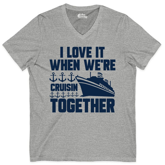 Cruising Together Shirt - Nautical Cruise Shirt for Couples & Groups (V-Neck) in Athletic Heather - Cruisin Together Nautical Anchors Group Cruise Ship Shirt
