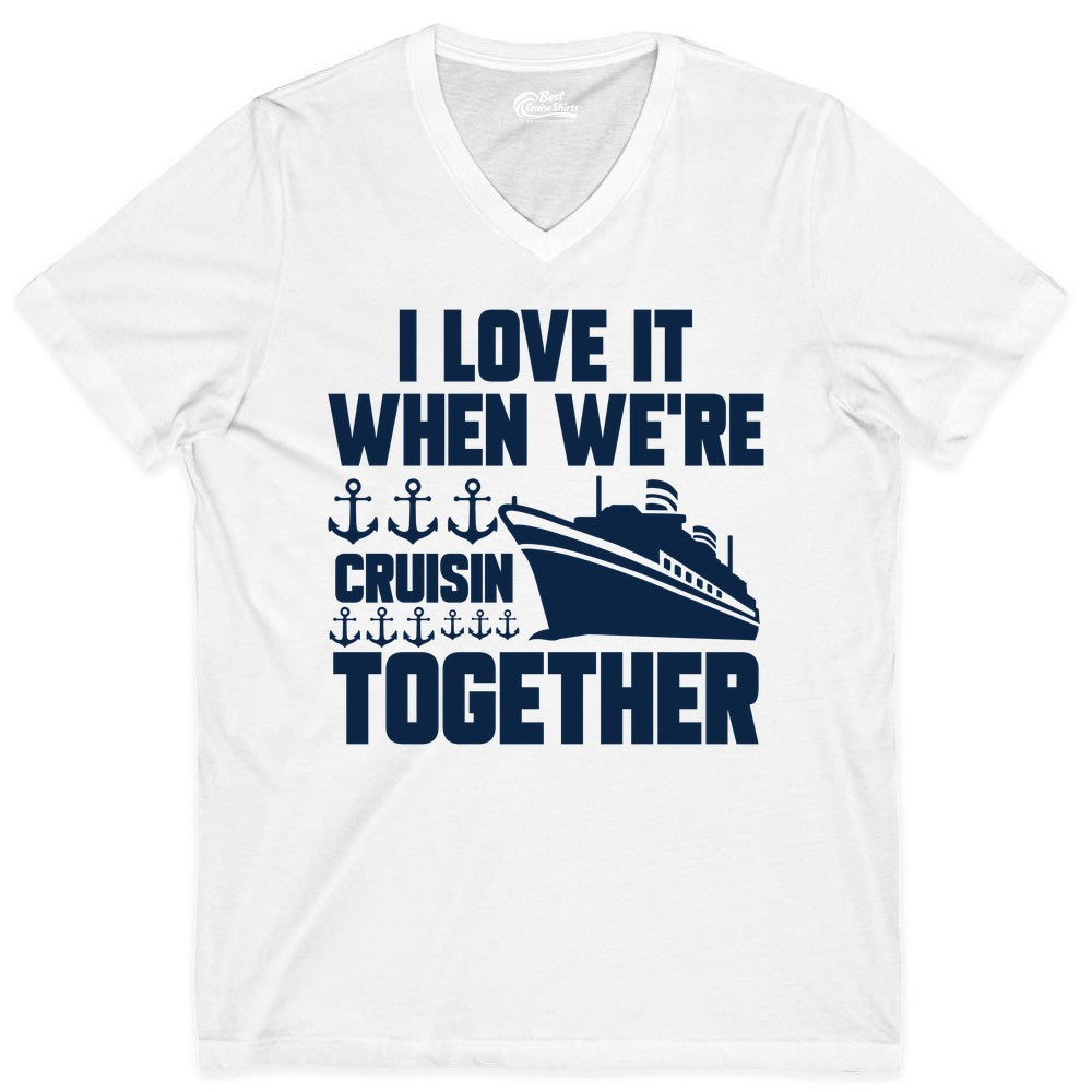 Cruising Together Shirt - Nautical Cruise Shirt for Couples & Groups (V-Neck) in White - Cruisin Together Nautical Anchors Group Cruise Ship Shirt
