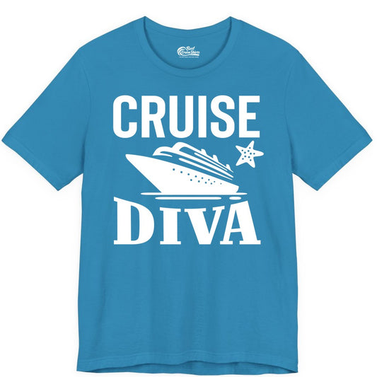 Cruise Diva Shirt - Bold Nautical Vacation Apparel for Women (Premium Tee) in Aqua - Cruise Diva Shirt - Bold Nautical Block Letters with Cruise Ship Graphic