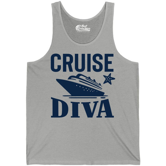 Cruise Diva Shirt - Bold Nautical Vacation Apparel for Women (Tank Top) in Athletic Heather - Cruise Diva Shirt - Bold Nautical Block Letters with Cruise Ship Graphic