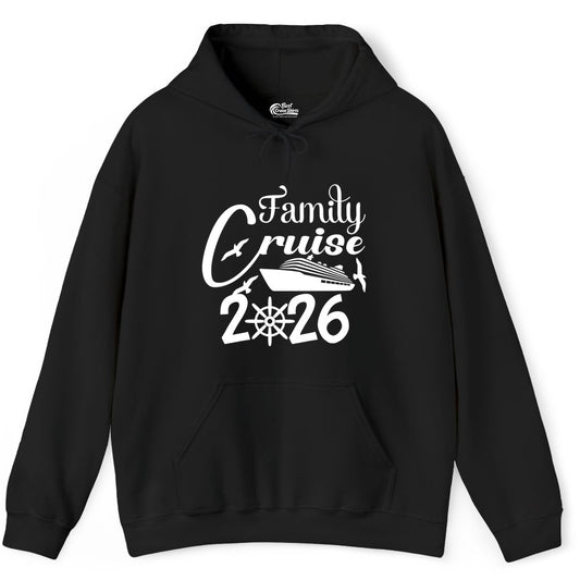 Family Cruise Shirts 2026 - Matching Cruise Group Shirts for Families (Hoodie) in Black - Family Cruise 2026 Shirt with Cruise Ship and Seagulls Graphic