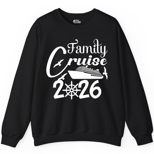 Family Cruise Shirts 2026 - Matching Cruise Group Shirts for Families (Sweatshirt) in Black - Family Cruise 2026 Shirt with Cruise Ship and Seagulls Graphic