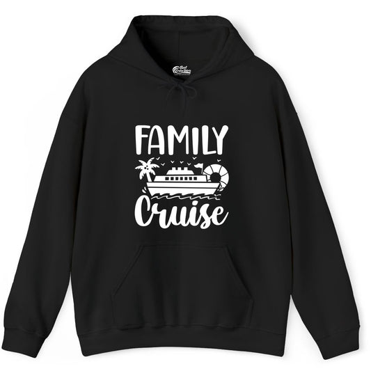 Family Cruise Shirt - Matching Cruise Vacation Tee for Families (Hoodie) in Black - Family Cruise Shirt - Tropical Palm and Cruise Ship Vacation Design