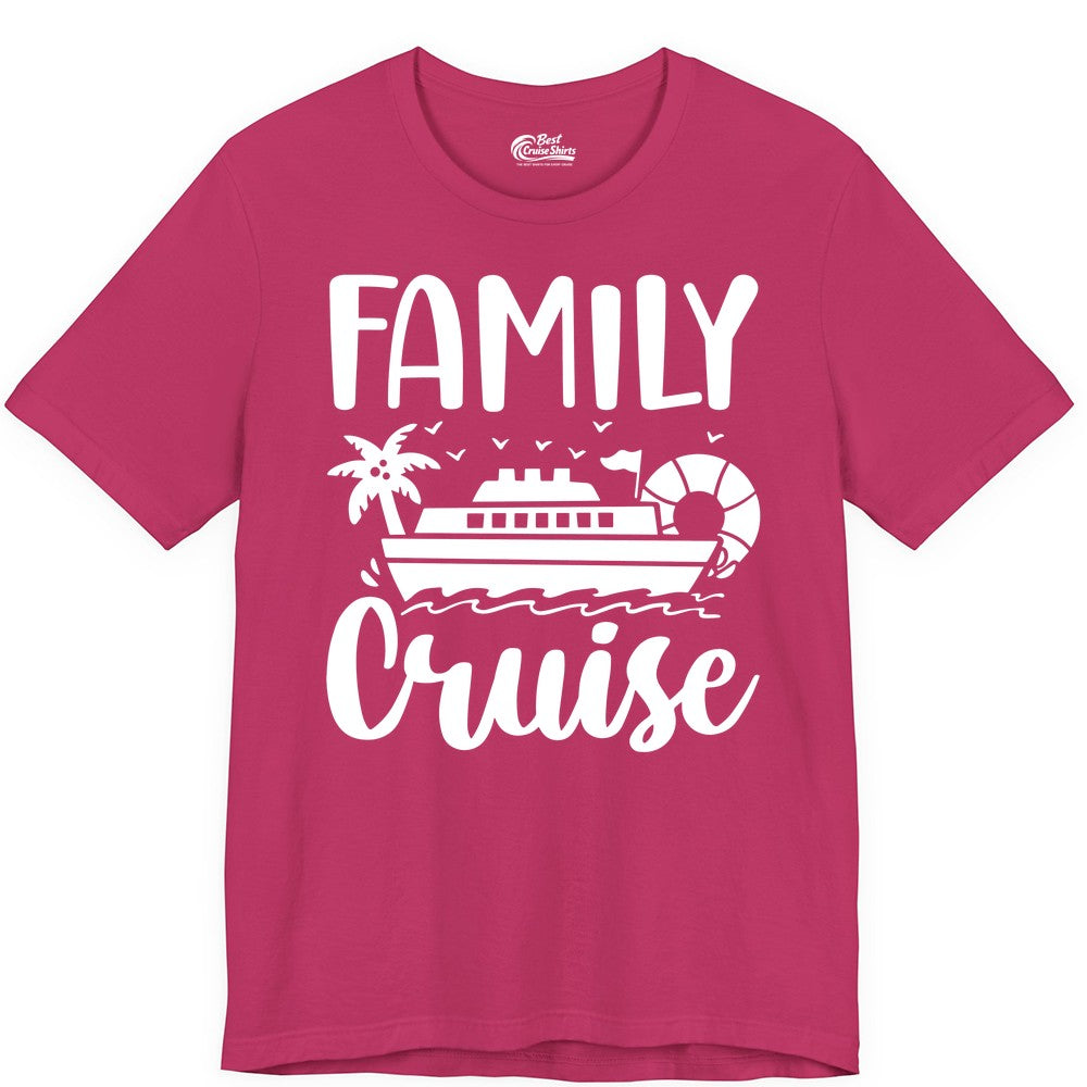 Family Cruise Shirt - Matching Cruise Vacation Tee for Families (Premium Tee) in Berry - Family Cruise Shirt - Tropical Palm and Cruise Ship Vacation Design