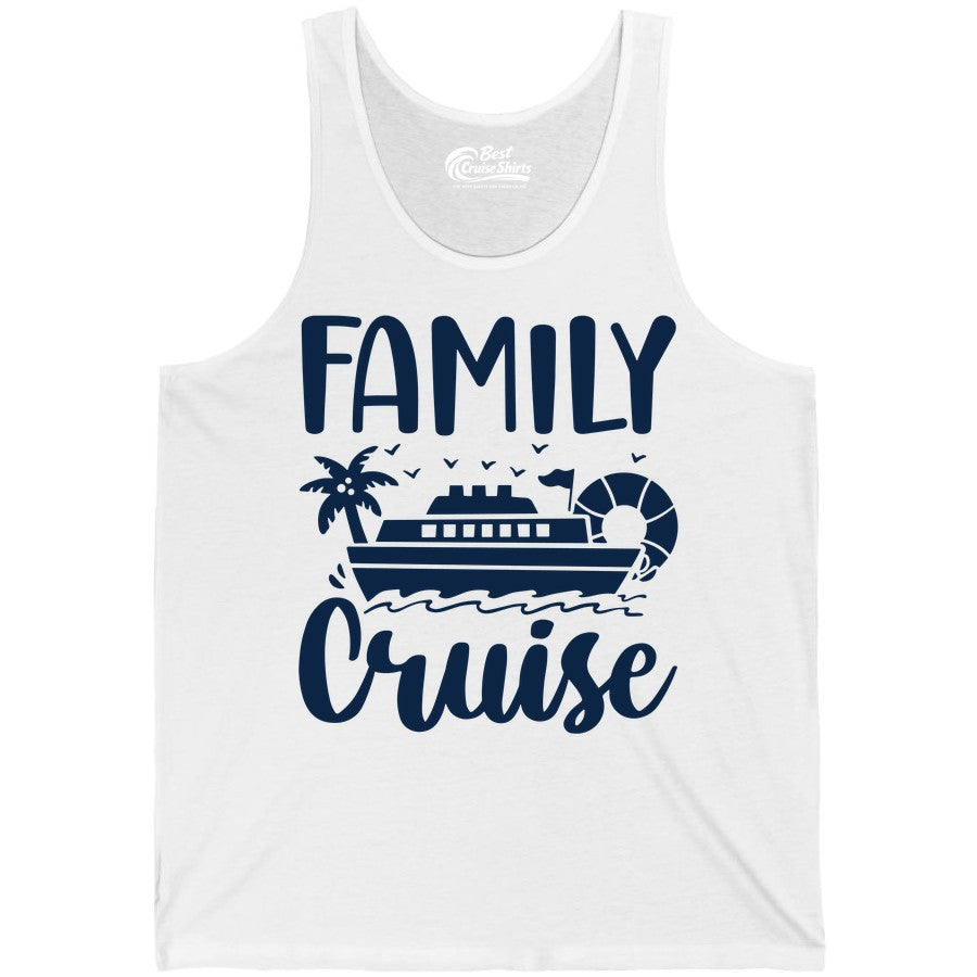 Family Cruise Shirt - Matching Cruise Vacation Tee for Families (Tank Top) in White - Family Cruise Shirt - Tropical Palm and Cruise Ship Vacation Design