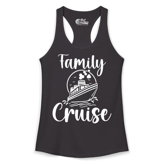 Family Cruise Shirt - Fun Group Cruise Shirt for Vacation Trips (Ladies Tank) in Black - Family Cruise Shirt - Playful Nautical Ship Graphic Group Cruise Tee