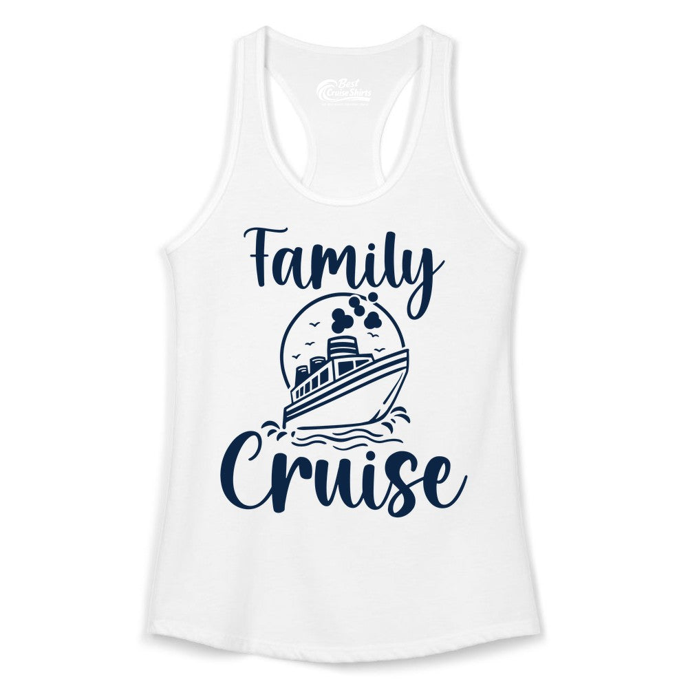 Family Cruise Shirt - Fun Group Cruise Shirt for Vacation Trips (Ladies Tank) in White - Family Cruise Shirt - Playful Nautical Ship Graphic Group Cruise Tee