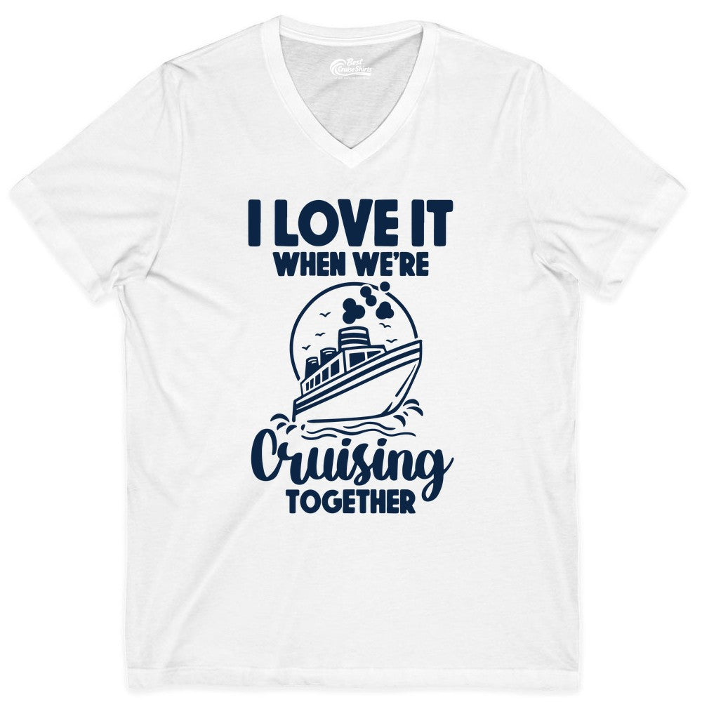 Cruising Together Shirt - Fun Cruise Couple Shirt for Vacation (V-Neck) in White - Cruising Together Bold Monochrome Cruise Ship Shirt for Groups