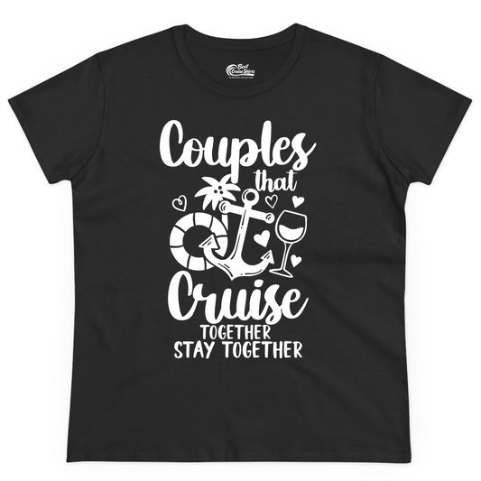Couples Cruise Shirt - Romantic Cruise Vacation Apparel Gift (Ladies Tee) in Black - Couples Cruise Together Nautical Romantic Vacation Shirt Design