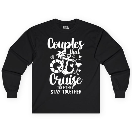 Couples Cruise Shirt - Romantic Cruise Vacation Apparel Gift (Long Sleeve) in Black - Couples Cruise Together Nautical Romantic Vacation Shirt Design