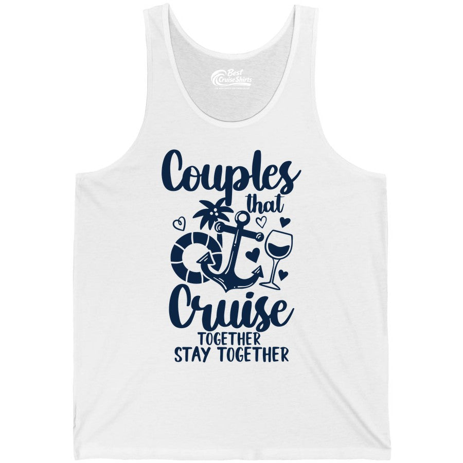 Couples Cruise Shirt - Romantic Cruise Vacation Apparel Gift (Tank Top) in White - Couples Cruise Together Nautical Romantic Vacation Shirt Design