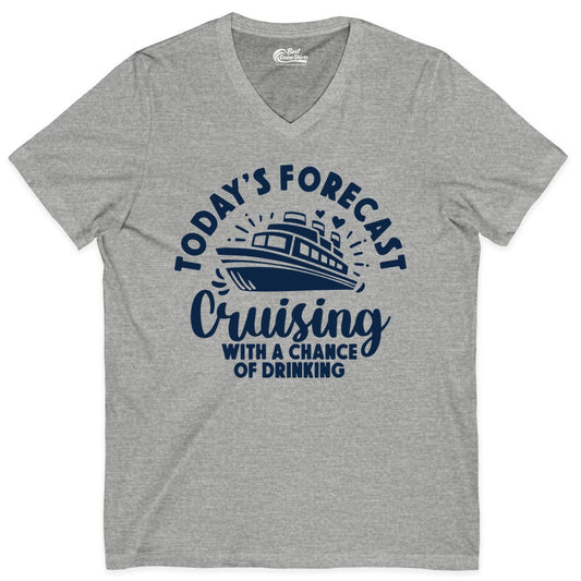 Cruise Drinking Shirt - Funny Cruise Shirt for Vacation Travel (V-Neck) in Athletic Heather - Today's Forecast Cruising With a Chance of Drinking Cruise Shirt