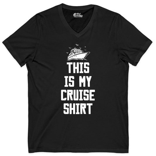This Is My Cruise Shirt - Funny Cruise Vacation Shirt for Travelers (V-Neck) in Black - This Is My Cruise Shirt Bold Cruise Ship Graphic Tee