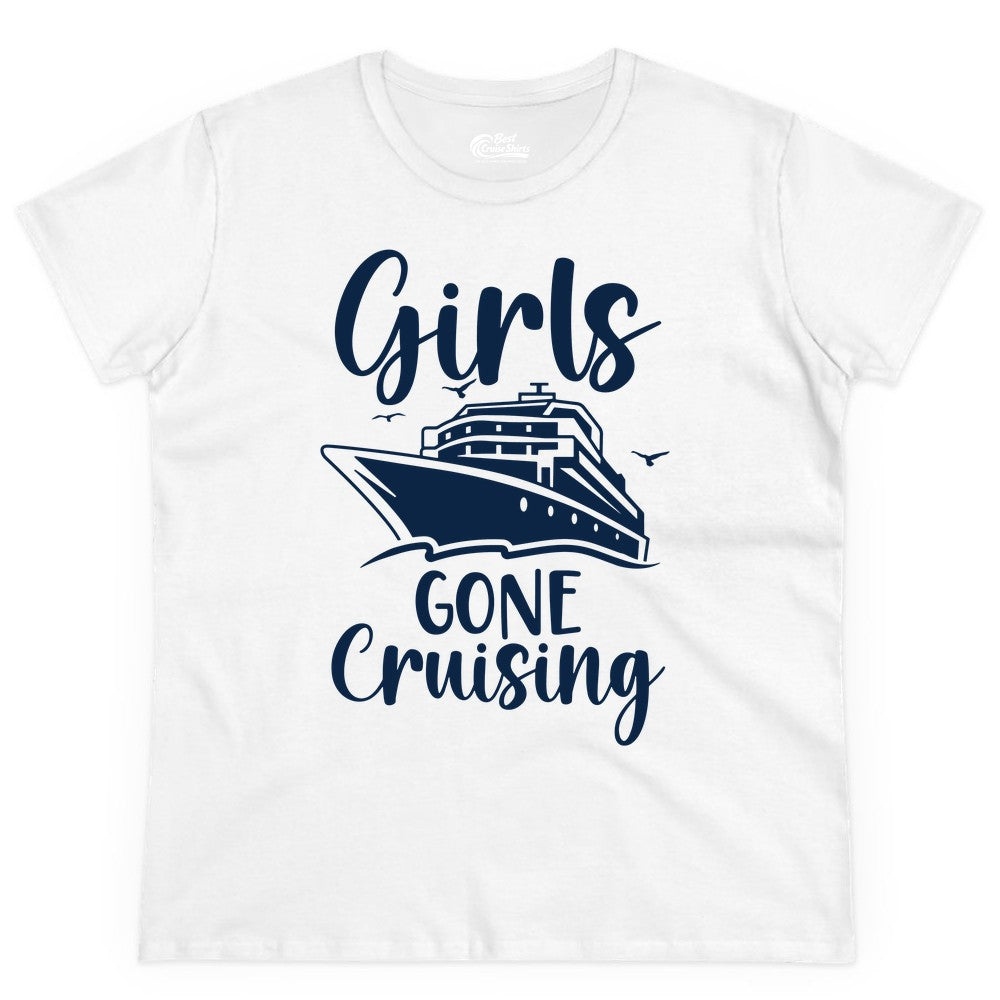 Girls Cruise Shirt - Fun Group Vacation Apparel for Ladies Trips (Ladies Tee) in White - Girls Gone Cruising Group Cruise Shirt - Fun Girls Trip Cruise Apparel