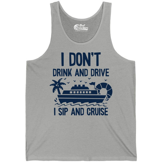 I Sip and Cruise Shirt - Funny Cruise Drinking Tee for Vacationers (Tank Top) in Athletic Heather - I Sip And Cruise Funny Drinking Shirt With Cruise Ship And Tropics