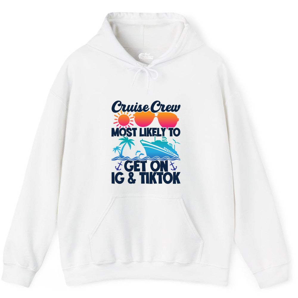Cruise Crew Shirt - Funny Cruise Vacation Apparel for Groups (Hoodie) in White - Cruise Crew Most Likely to Get On IG TikTok Retro Ship Shirt