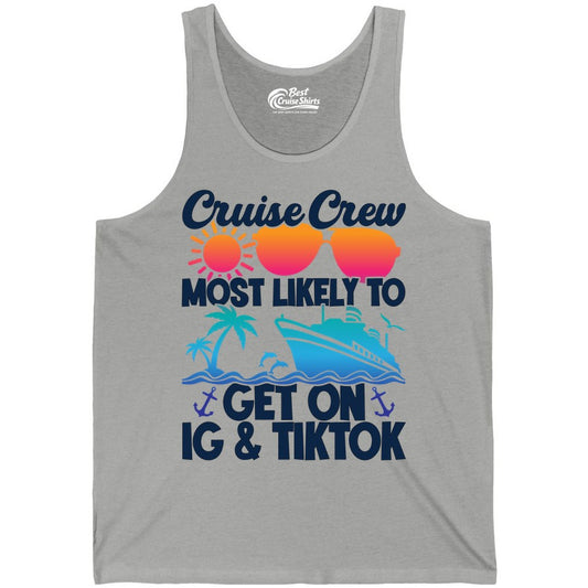 Cruise Crew Shirt - Funny Cruise Vacation Apparel for Groups (Tank Top) in Athletic Heather - Cruise Crew Most Likely to Get On IG TikTok Retro Ship Shirt