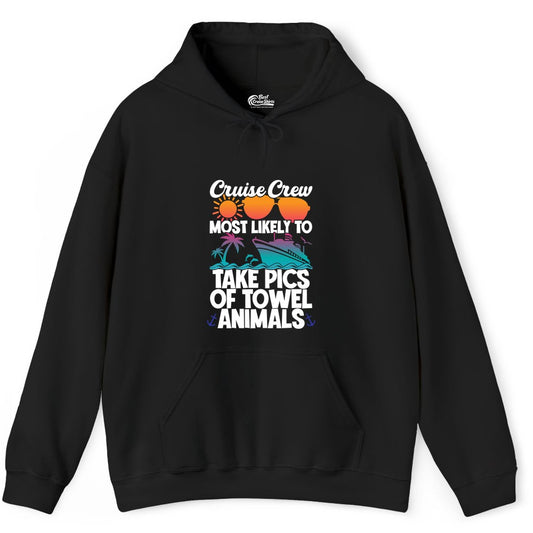 Cruise Crew Shirt - Funny Cruise Vacation Apparel for Family Trips (Hoodie) in Black - Cruise Crew Towel Animal Photo Squad Tropical Sunset Shirt