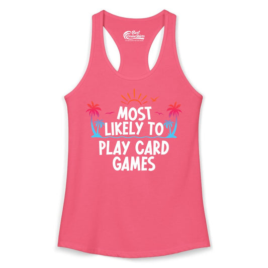 Cruise Card Game Shirt - Tropical Vacation Fun for Family Cruises (Ladies Tank) in Hot Pink - Tropical Cruise Card Game Shirt - Sunset Palms Playful Vacation Tee