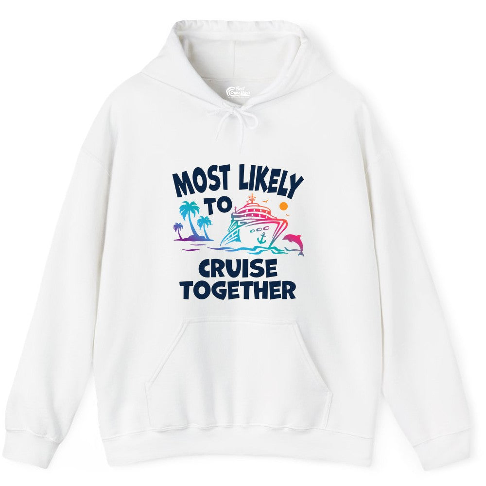 Cruise Shirt for Couples - Funny Matching Cruise Outfit Bahamas (Hoodie) in White - Most Likely To Cruise Together Tropical Sunset Dolphin Shirt