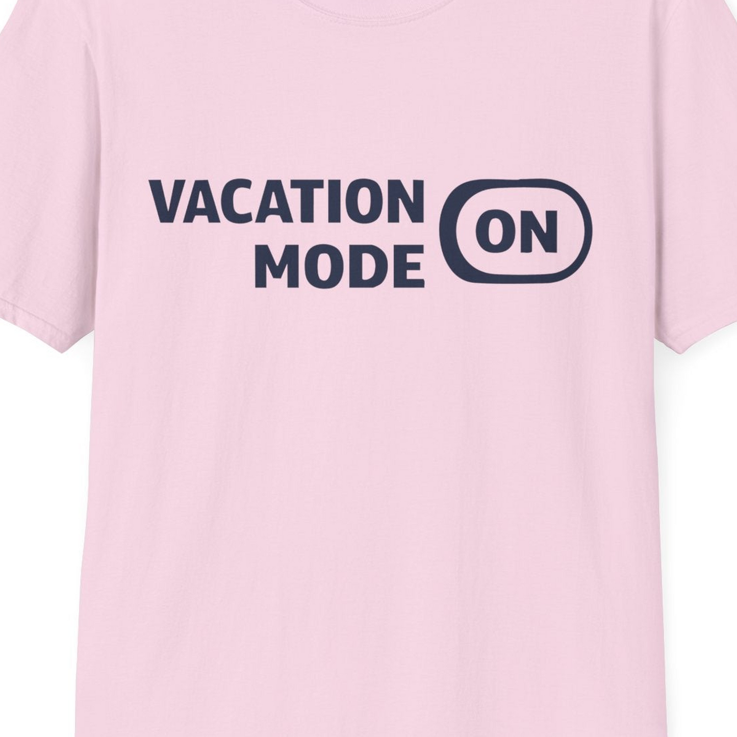 Vacation Mode On Minimalist Switch Graphic Funny Travel Shirt — T-Shirt T-Shirt – Light Pink – Best Cruise Shirts Close Up