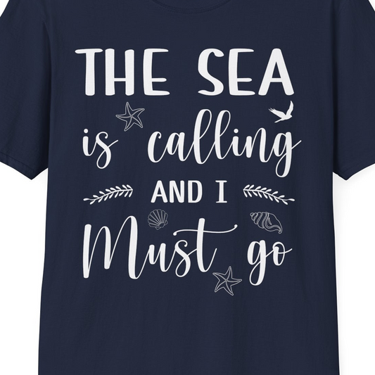 The Sea Is Calling Shirt T-Shirt – Navy – Best Cruise Shirts Close Up