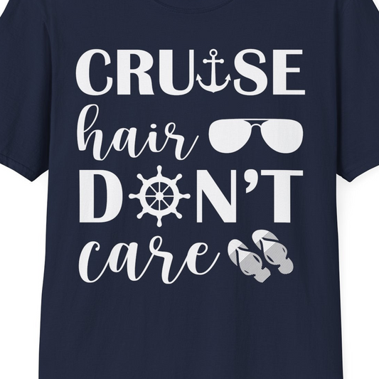 Cruise Hair Don't Care Shirt T-Shirt – Navy – Best Cruise Shirts Close Up