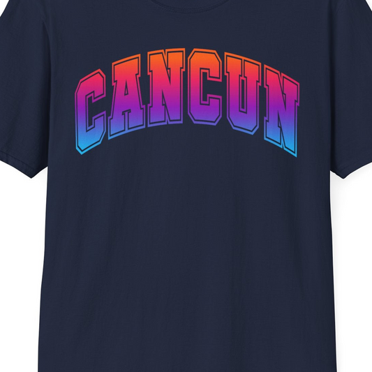 Cancun Mexico Bold Collegiate Style Shirt T-Shirt – Navy – Best Cruise Shirts Close Up