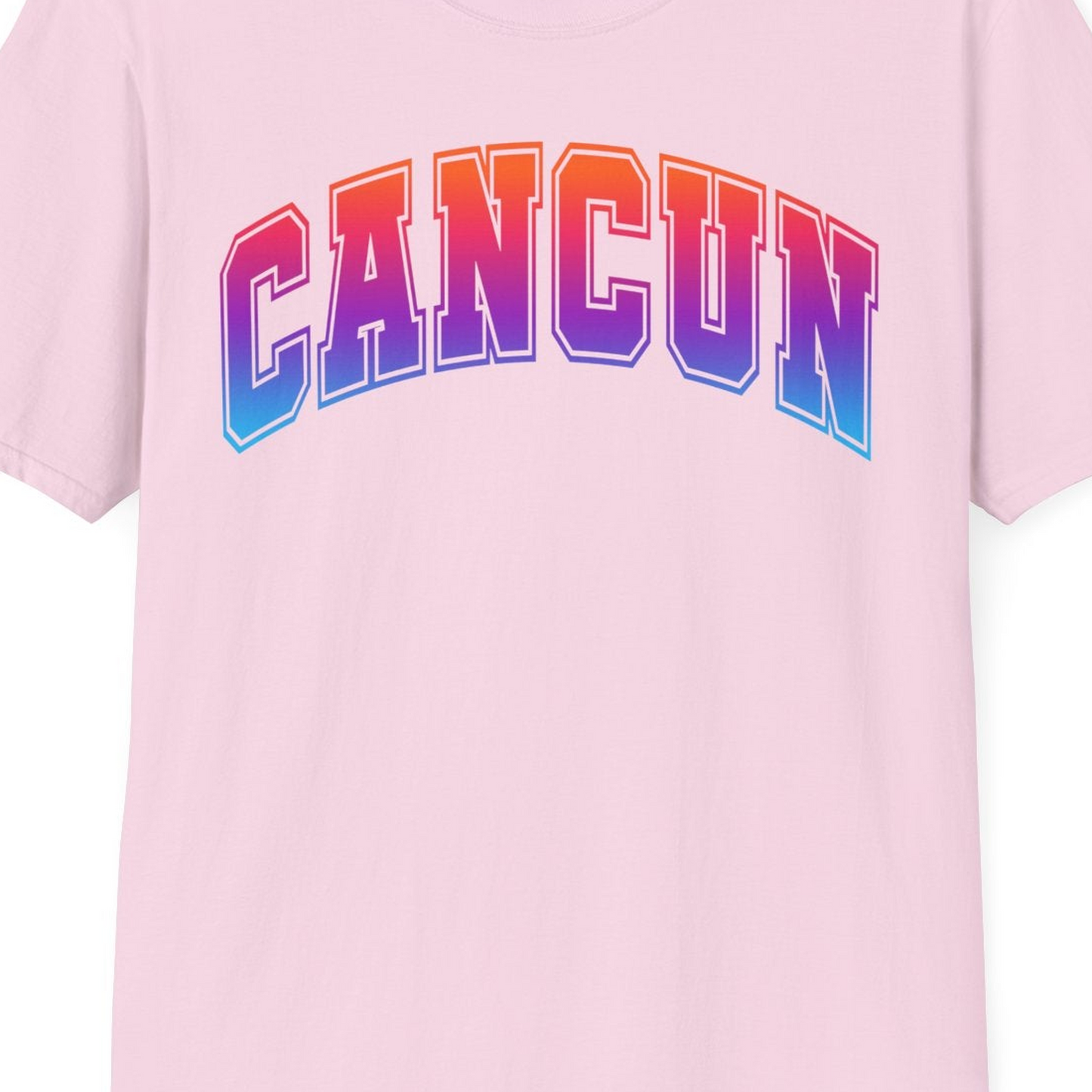 Cancun Mexico Bold Collegiate Style Shirt T-Shirt – Light Pink – Best Cruise Shirts Close Up