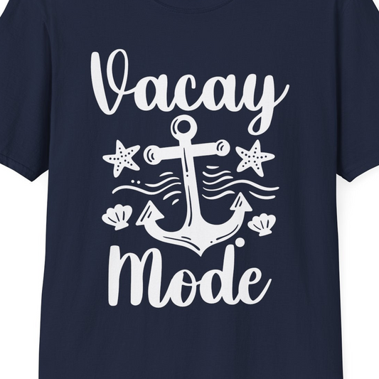 Vacay Mode Nautical Anchor Beach Shirt T-Shirt – Navy – Best Cruise Shirts Close Up