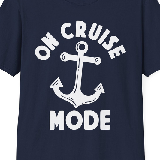 On Cruise Mode Nautical Anchor Shirt T-Shirt – Navy – Best Cruise Shirts Close Up