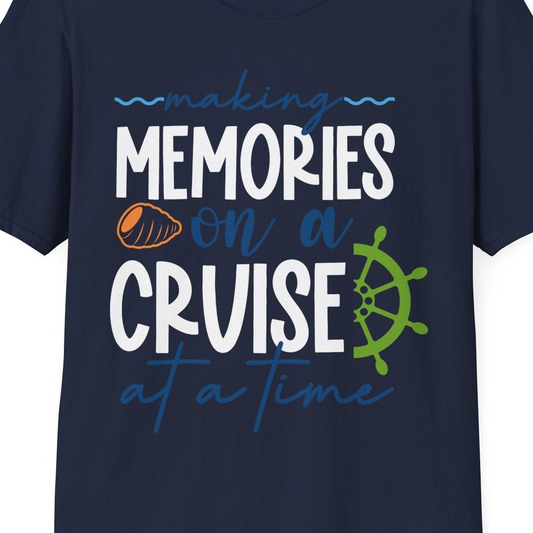 Making Memories on a Cruise Nautical Family Vacation Shirt — T-Shirt T-Shirt – Navy – Best Cruise Shirts Close Up