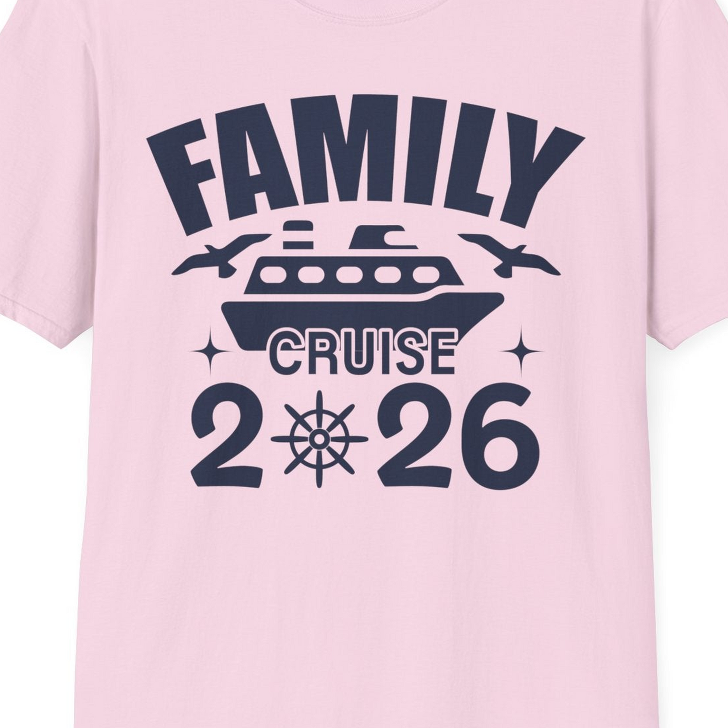 Family Cruise 2026 Matching Nautical Ship Shirt for Group Trips — T-Shirt T-Shirt – Light Pink – Best Cruise Shirts Close Up