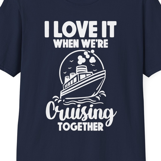 Cruising Together Bold Monochrome Cruise Ship Shirt for Groups — T-Shirt T-Shirt – Navy – Best Cruise Shirts Close Up