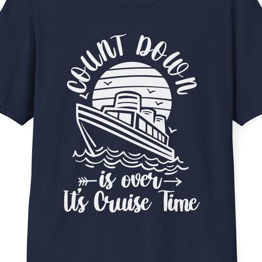 Countdown Is Over Cruise Time Nautical Monochrome Shirt — T-Shirt T-Shirt – Navy – Best Cruise Shirts Close Up