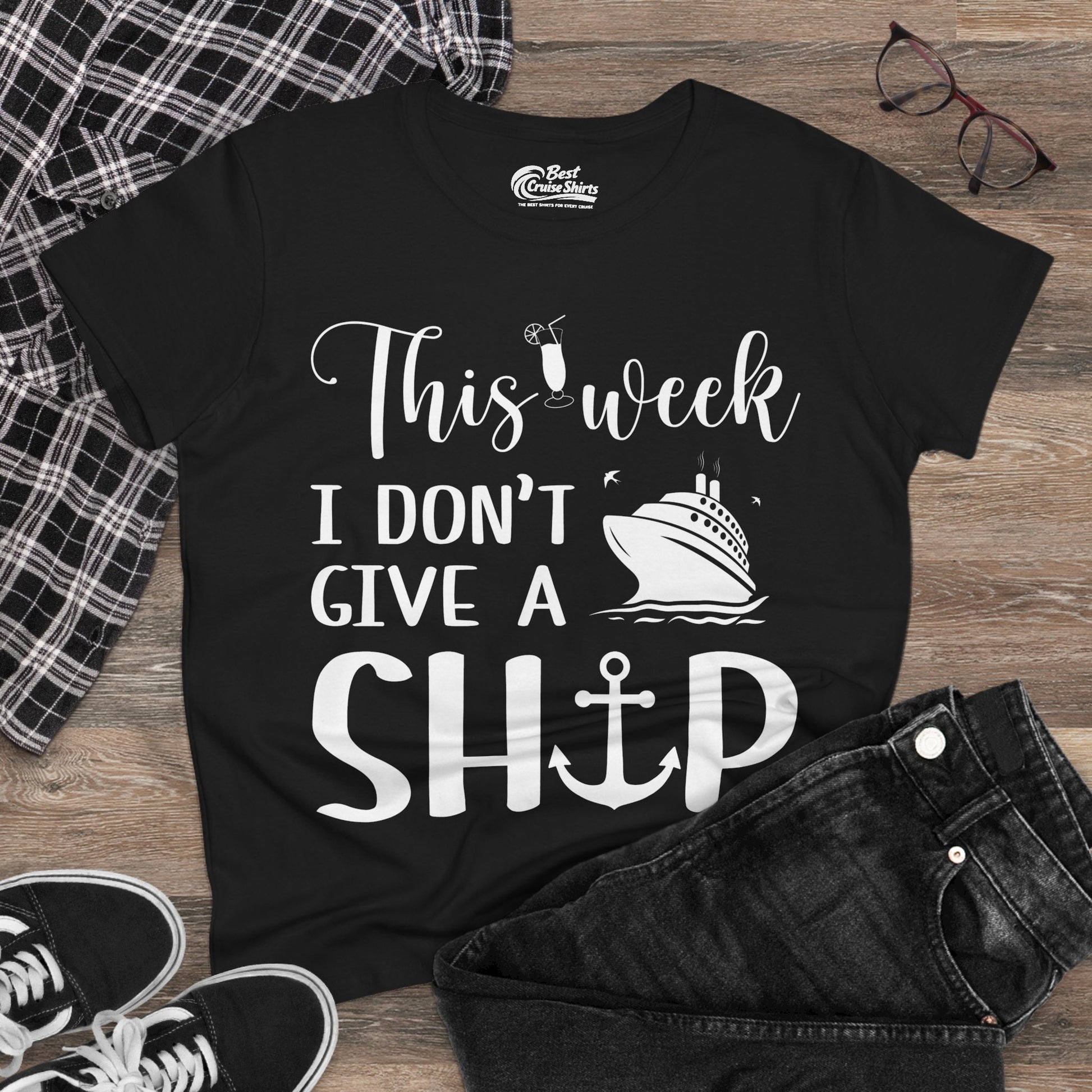 This Week I Don’t Give a Ship Funny Cruise Shirt With Nautical Icons Ladies Tee - View 4 - Best Cruise Shirts
