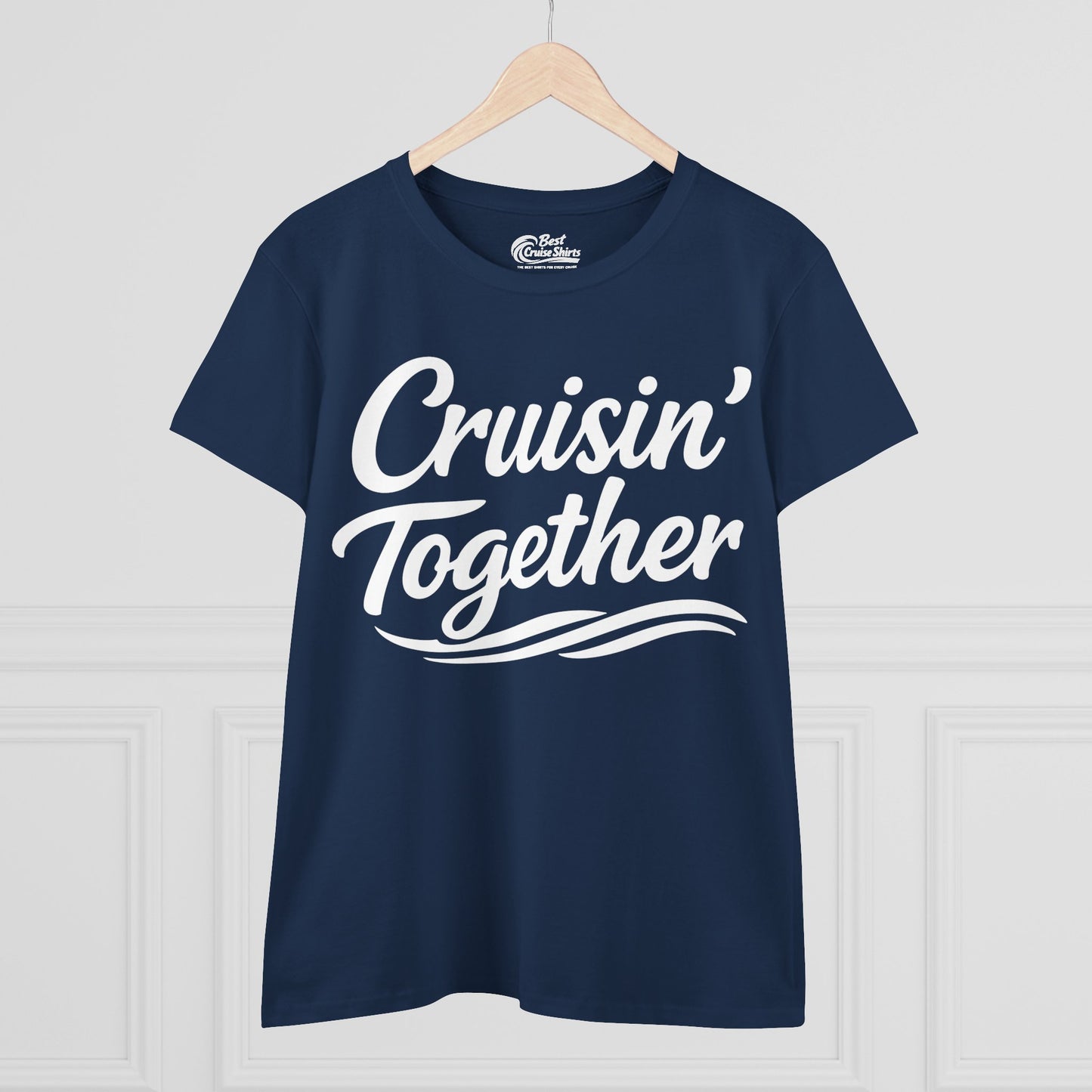 Cruisin Together Group Unity Shirt with Bold Script and Wave Design Ladies Tee - View 14 - Best Cruise Shirts