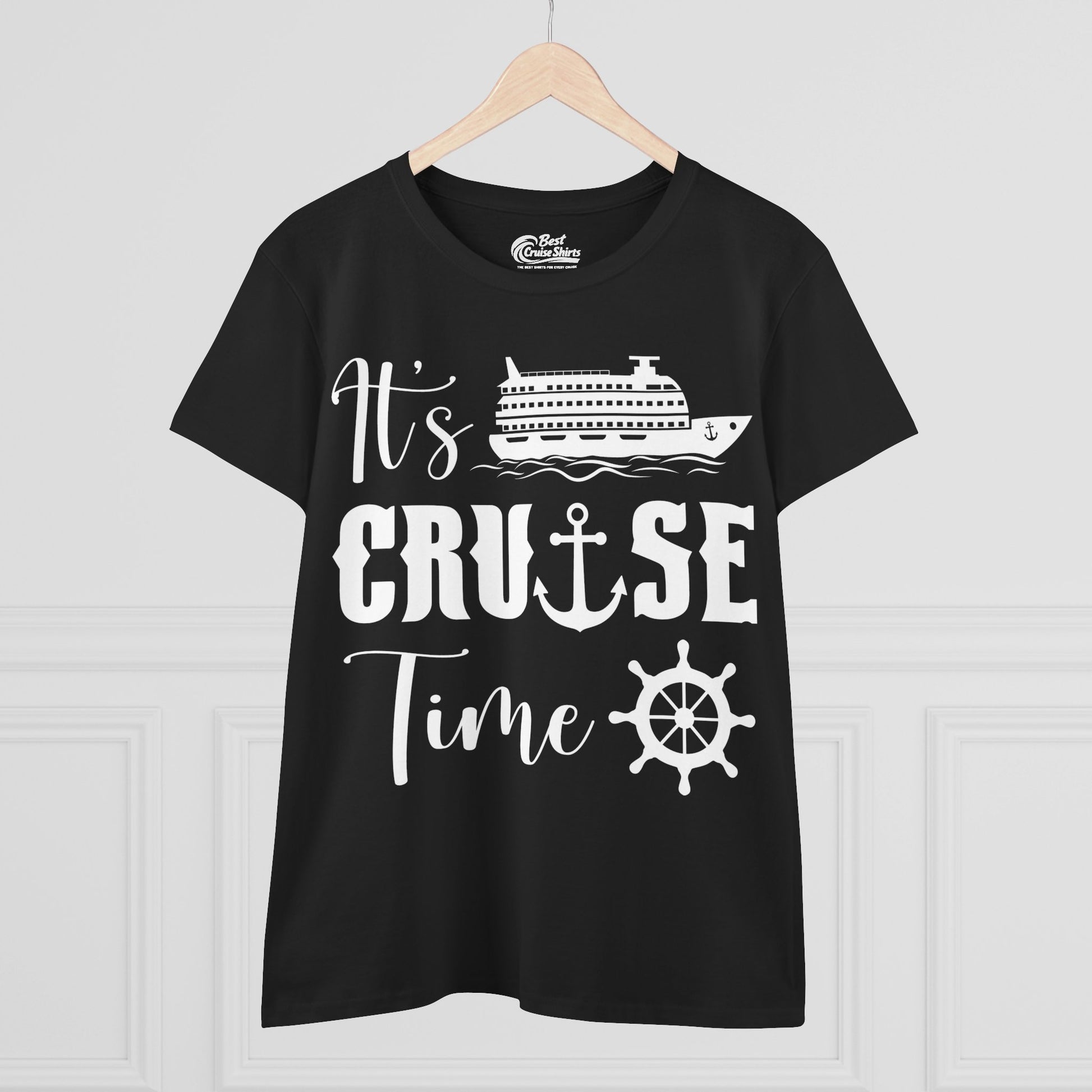 It’s Cruise Time Shirt - Nautical Ship Anchor Wheel Bold Graphic Ladies Tee - View 8 - Best Cruise Shirts