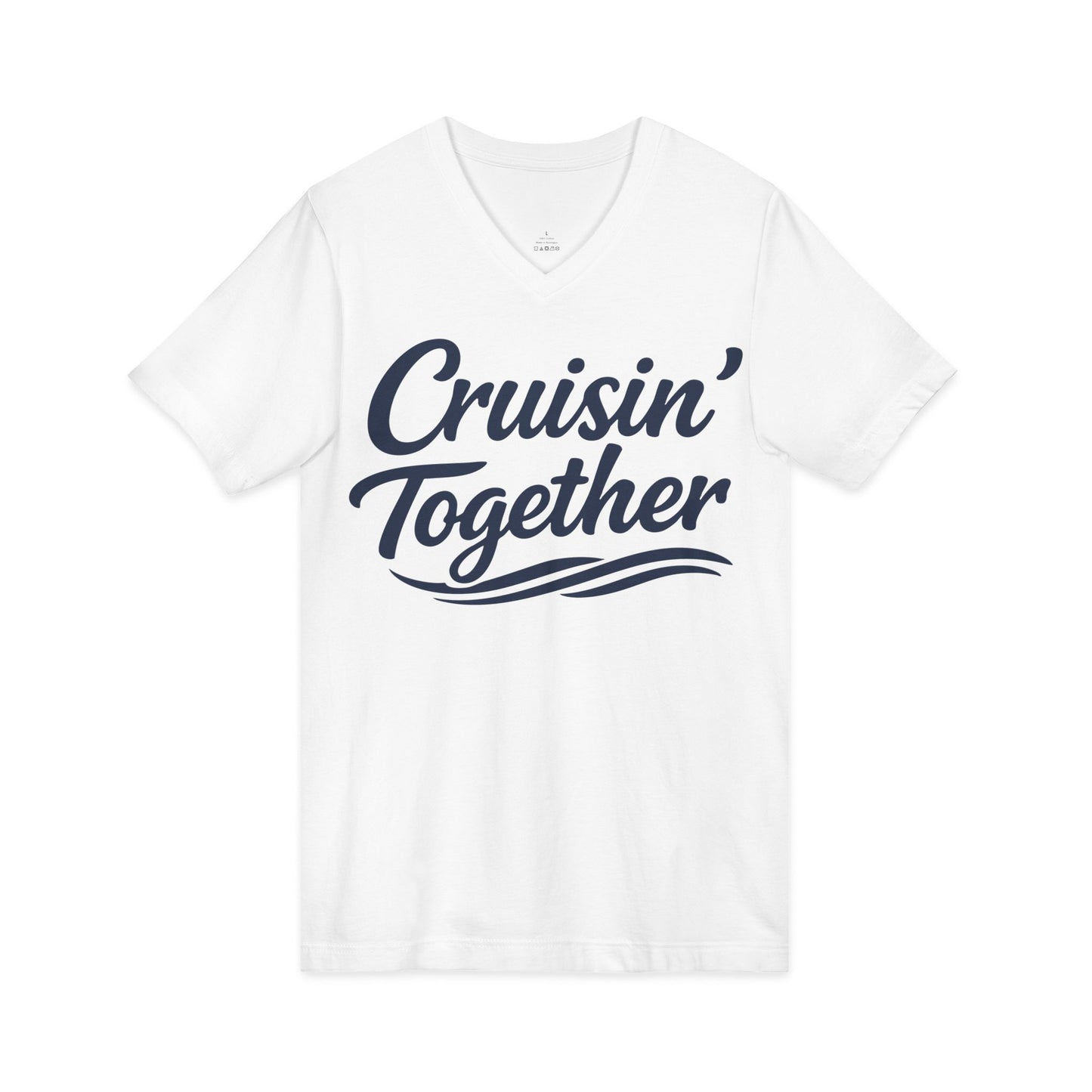 Cruisin Together Group Unity Shirt with Bold Script and Wave Design V-Neck - View 8 - Best Cruise Shirts